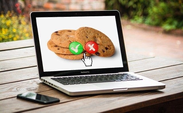 laptop with cookies on the screen with a green check mark or a red x on the cookies